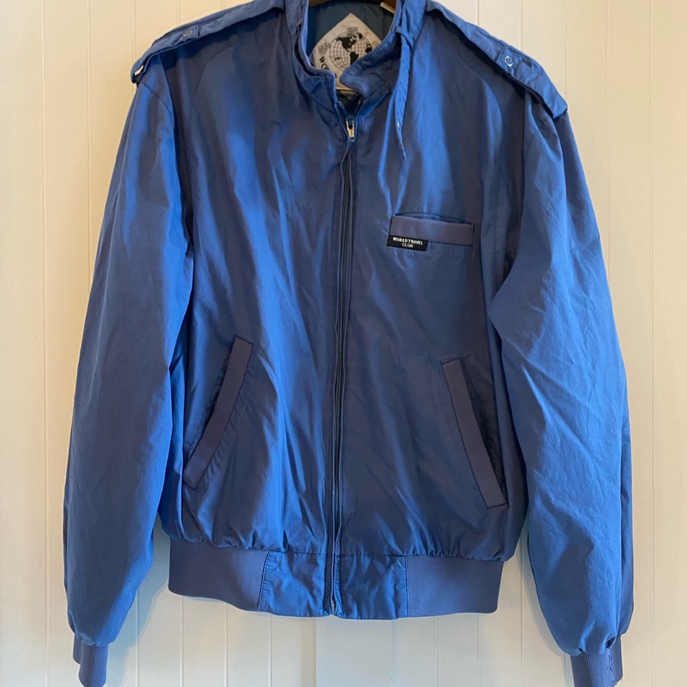 Vintage Preppy Blue Zip-up World Traveler Jacket
